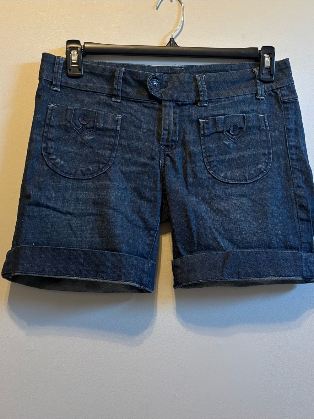 American Eagle Outfitters Dark Blue Cuffed Jean Shorts